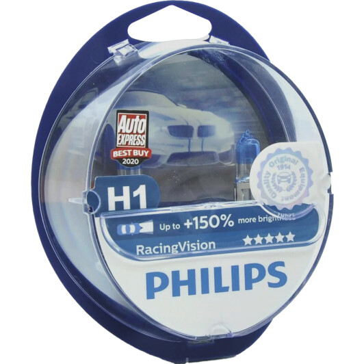 Автолампа Philips RacingVision H1 P14,5s 55 W прозрачно-голубая 12258RVS2