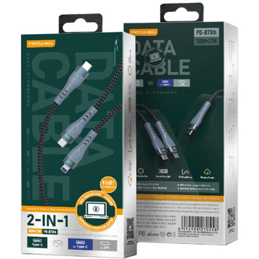 Кабель 2 в 1 Proda Azeada PD-B73TH-BK Apple Lightning - USB type-C - USB type-C 1,3 м
