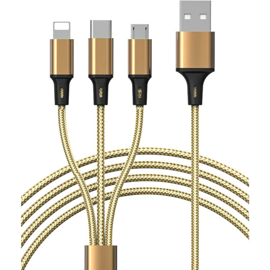 Кабель 3 в 1 Proda USB - Apple Lightning - type-C - Micro USB Azeada Cavalry PD-B92TH-GD 1,3 м