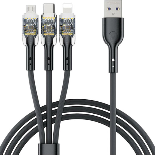 Кабель 3 в 1 Proda USB - Apple Lightning - type-C - Micro USB Azeada Seeman PD-B94TH-BK 1,2 м
