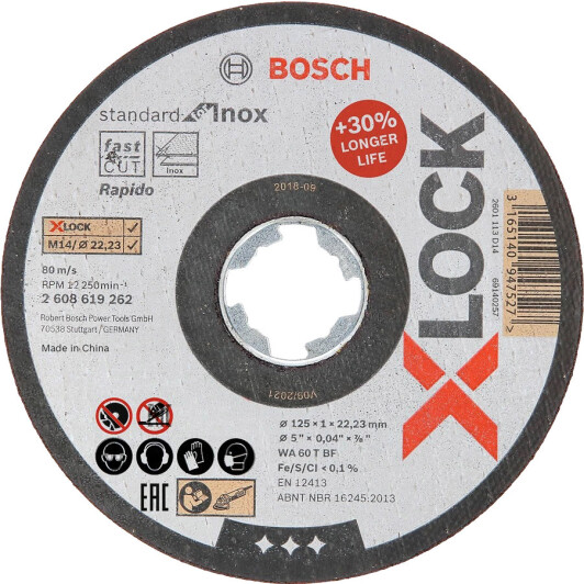Круг відрізний Bosch X-Lock Standard for Inox 2608619262 125 мм