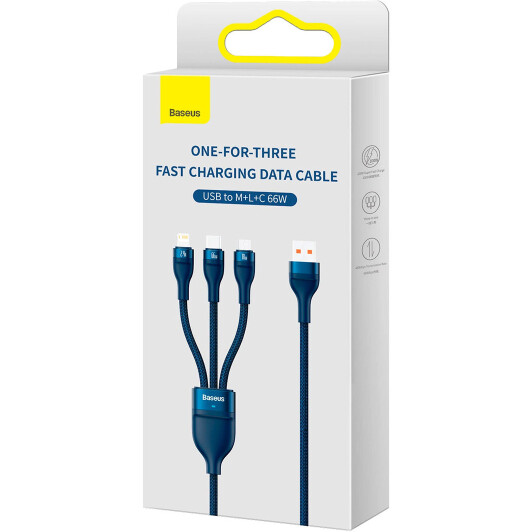 Кабель 3 в 1 Baseus USB - Apple Lightning - type-C - Micro USB Flash Series II CASS040003 1,2 м