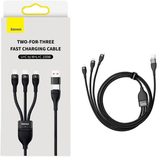Кабель 3 в 1 Baseus USB - Apple Lightning - type-C - Micro USB Flash Series II CASS030101 1,2 м
