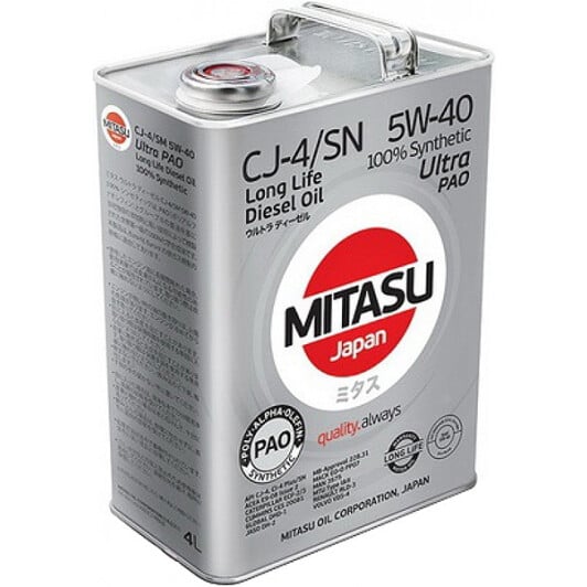 Моторна олива Mitasu Ultra Pao LL Diesel CJ-4/SN 5W-40 4 л на Chevrolet Malibu