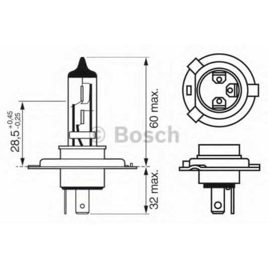 Автолампа Bosch Pure Light H4 P43t 60 W 1987302047