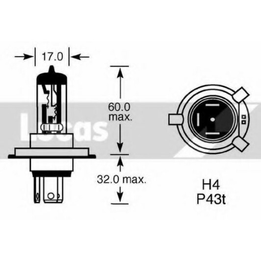 Автолампа Lucas LightBooster +50% H4 P43t 55 W 60 W прозора LLX472XLPX2