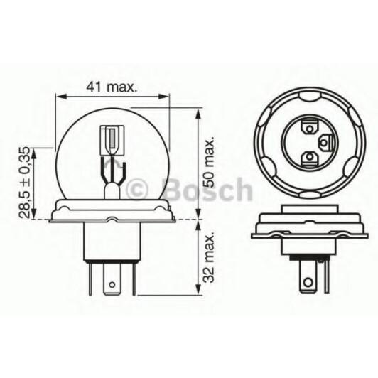 Автолампа Bosch Pure Light R2 P45t 40 W 45 W прозора 1987302023