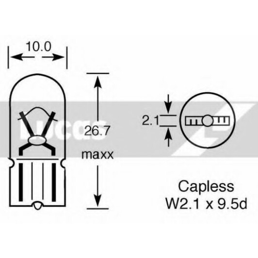 Автолампа Lucas Standard W5W W2,1x9,5d 5 W прозрачная LLB501PX2