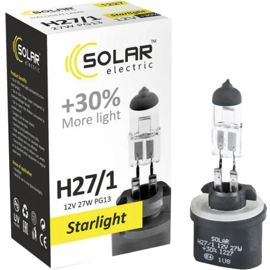 Автолампа Solar Starlight +30 H27 PG13 27 W прозрачная 1227