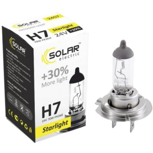 Автолампа Solar Starlight +30 H7 PX26d 70 W прозрачная 2407