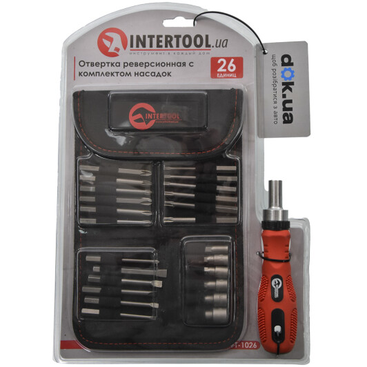 Отвертка реверсивная с набором бит Intertool VT1026