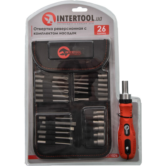 Отвертка реверсивная с набором бит Intertool VT1026