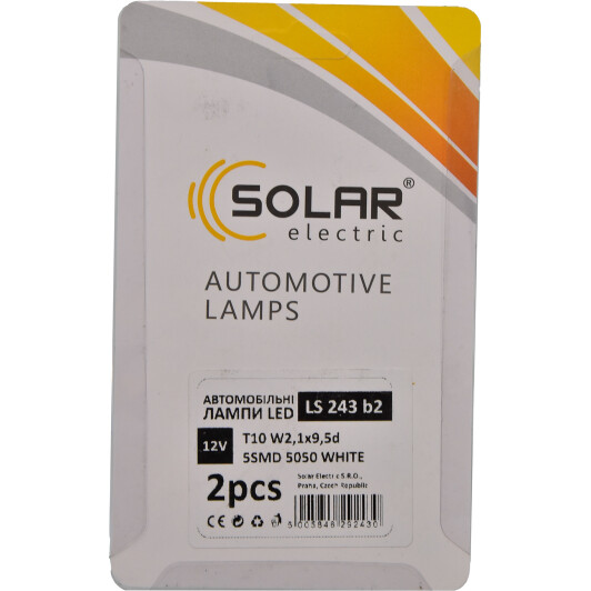 Автолампа Solar T10 W2,1x9,5d 5 W LS243B2