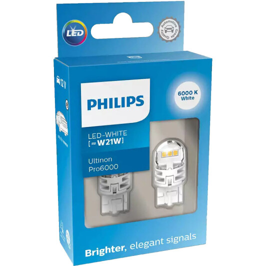 Автолампа Philips Ultinon Pro6000 W21W W3x16d белая 11065CU60X2