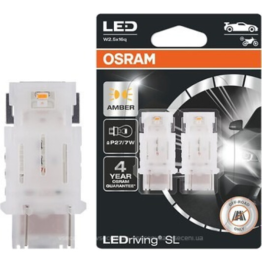 Автолампа Osram LEDriving P27/7W W2,5x16q 1,9 W желтая 3157DYP-02B