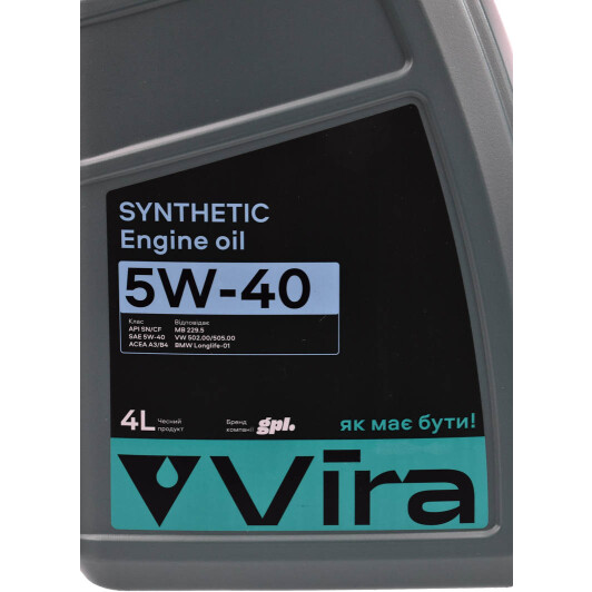 Моторное масло VIRA Synthetic 5W-40 4 л на Toyota Camry