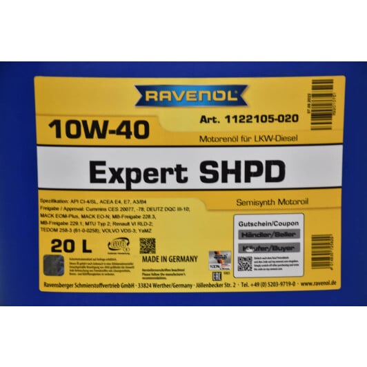 Моторное масло Ravenol Expert SHPD 10W-40 20 л на Citroen Jumper