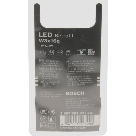 Автолампа Bosch Retrofit LED P21/5W W3x16q 1,75 W 1987301527