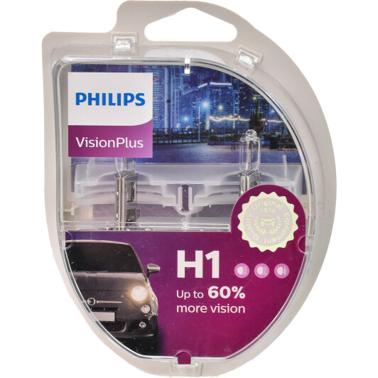 Автолампа Philips VisionPlus H1 P14,5s 55 W прозоро-блакитна 12258VP