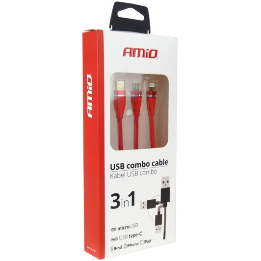 Кабель 3 в 1 Amio USB - Apple Lightning - type-C - Micro USB 02178 1,2 м