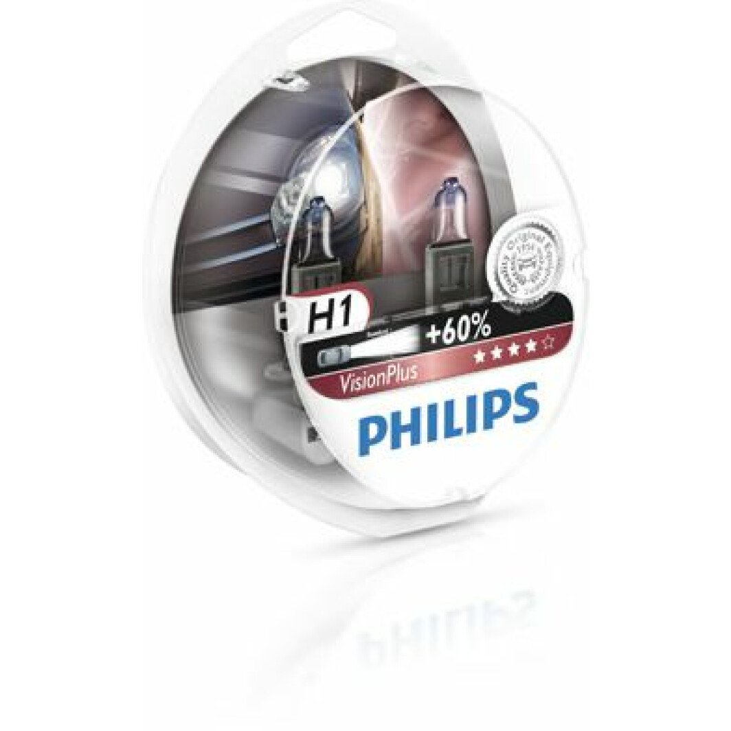 Автолампа Philips VisionPlus H1 P14,5s 55 W прозрачно-голубая 12258VPS2