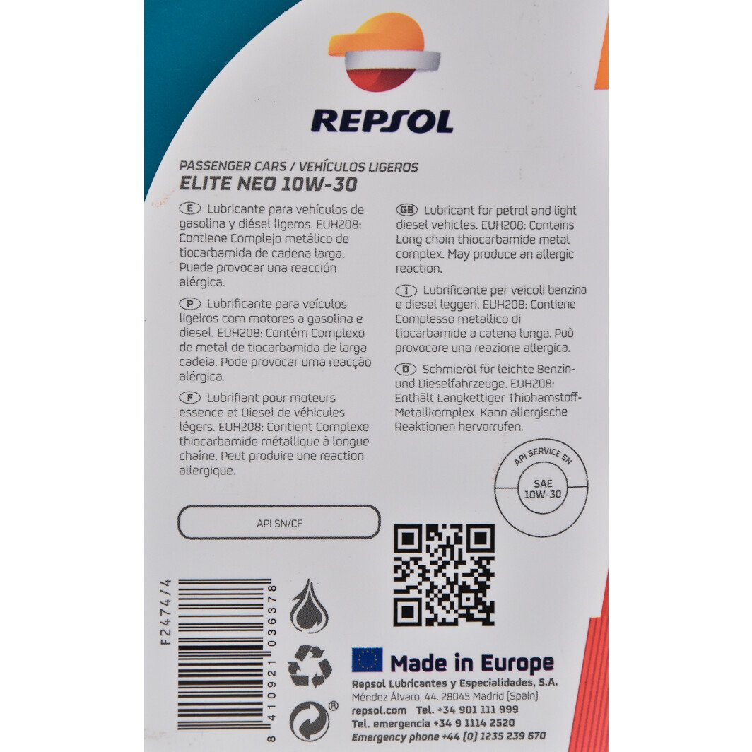 Моторное масло Repsol Elite Neo 10W-30 1 л на Citroen ZX