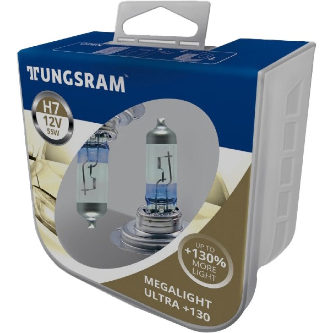 Автолампа Tungsram Megalight Ultra +130 H7 PX26d 55 W прозрачно-голубая 58520XNU2PL
