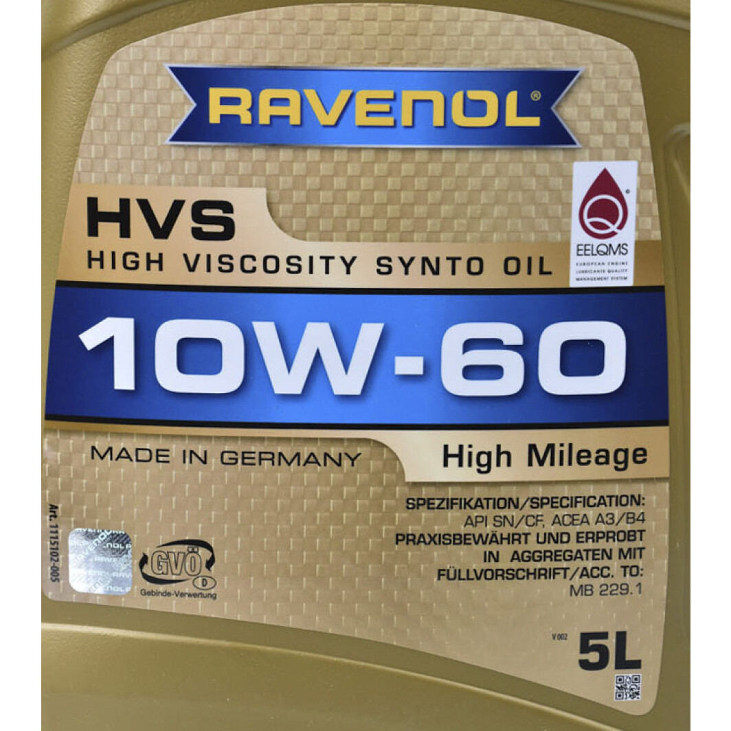 Моторна олива Ravenol HVS 10W-60 5 л на Peugeot 207