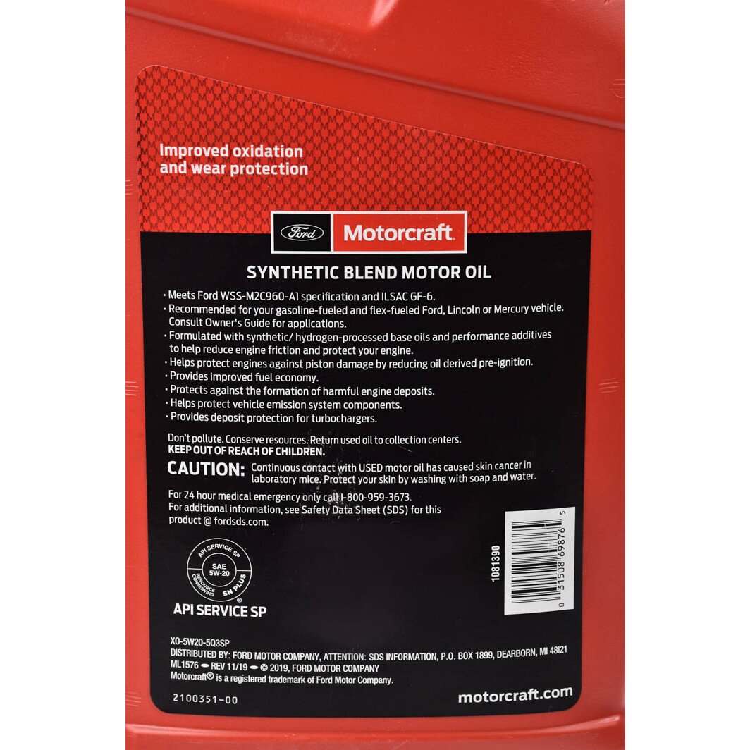 Моторное масло Ford Motorcraft Synthetic Blend Motor Oil 5W-20 4,73 л на Toyota Prius
