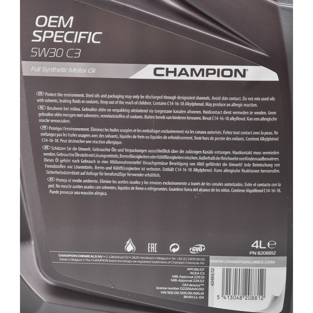 Моторное масло Champion OEM Specific C3 5W-30 4 л на Chevrolet Lumina