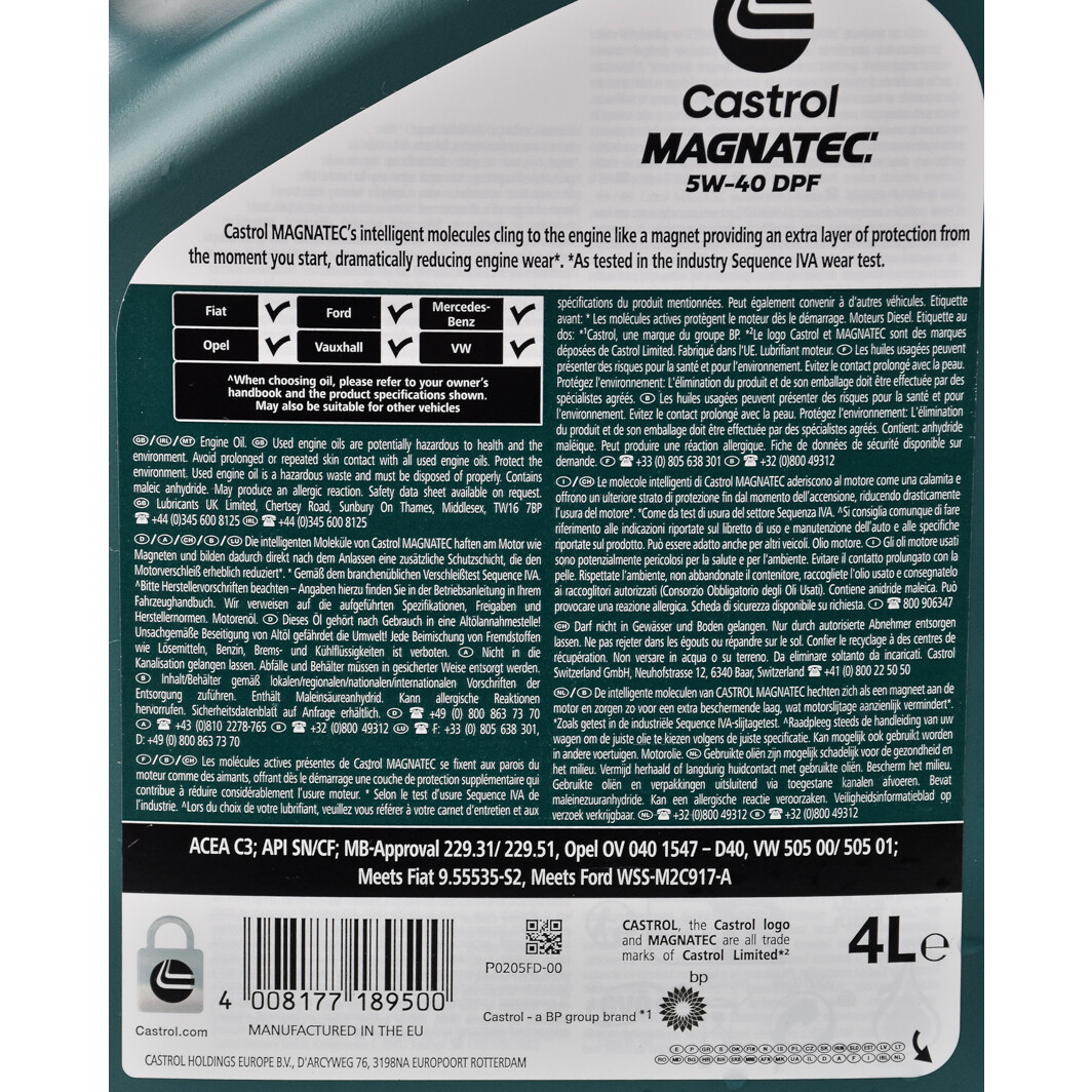 Моторна олива Castrol Magnatec Diesel DPF 5W-40 4 л на Kia Rio