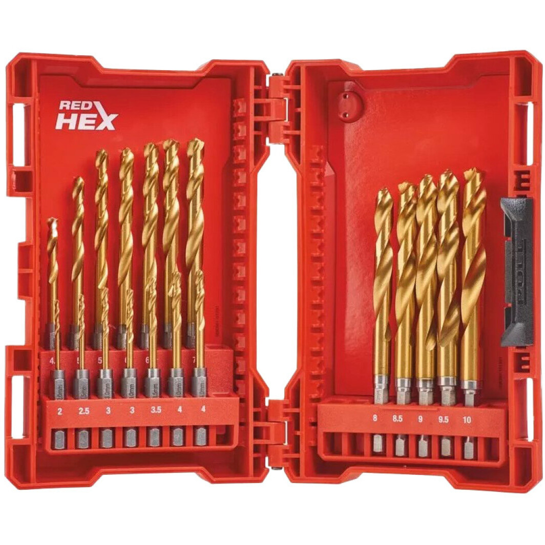 Набор сверл Milwaukee спиральных по металлу Shockwave Red HEX 48894760 2-10 мм 19 шт.