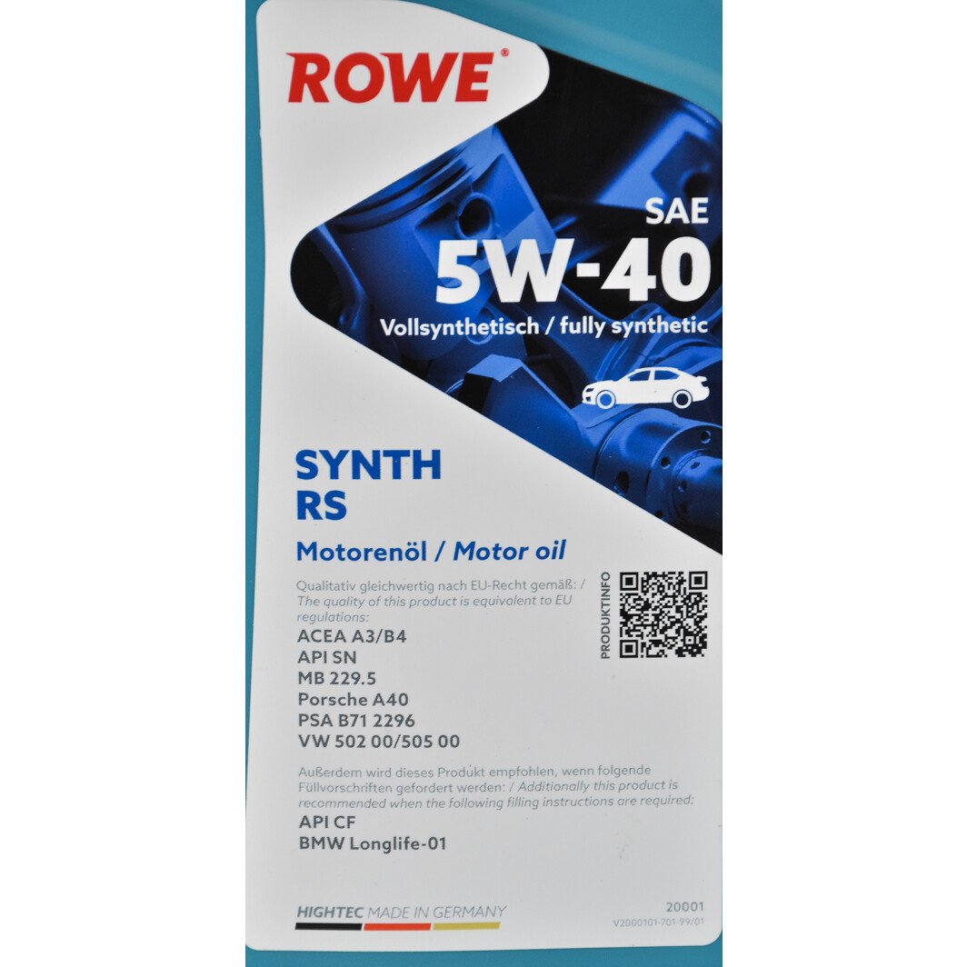 Моторна олива Rowe Synth RS 5W-40 1 л на Peugeot 107