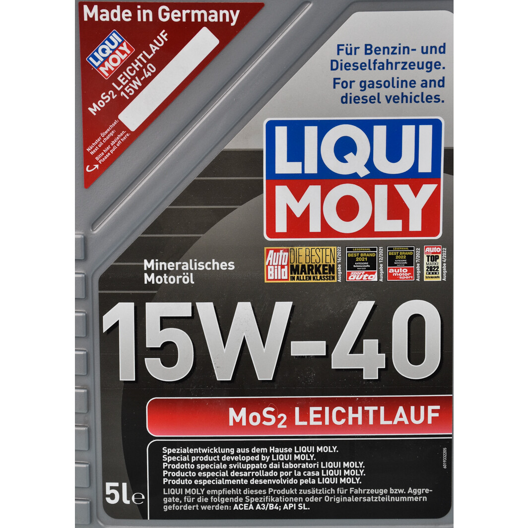 Моторна олива Liqui Moly MoS2 Leichtlauf 15W-40 для Subaru Tribeca 5 л на Subaru Tribeca