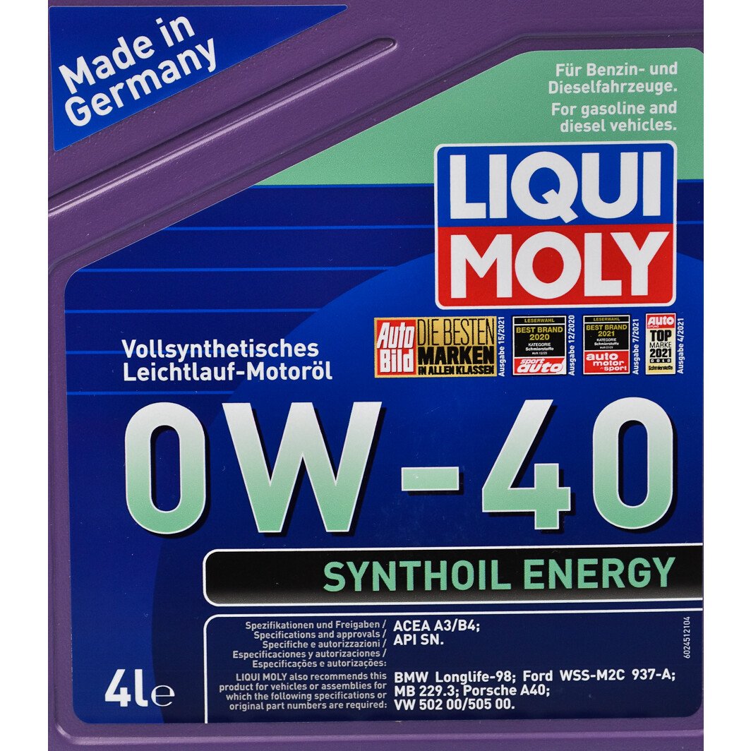 Моторное масло Liqui Moly Synthoil Energy 0W-40 4 л на Kia Rio
