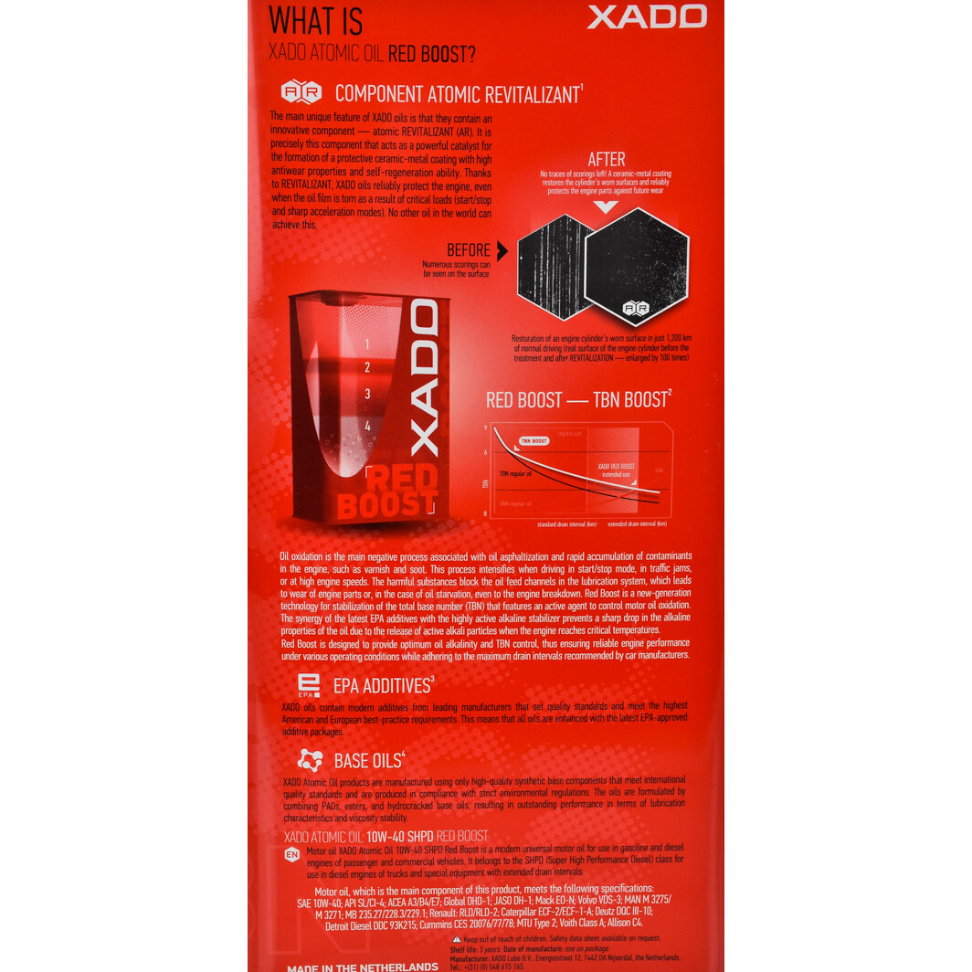 Моторное масло Xado Atomic Oil SHPD RED BOOST 10W-40 5 л на Peugeot 305