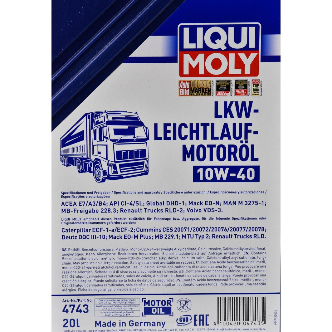 Моторное масло Liqui Moly LKW-Leichtlauf 10W-40 20 л на Mitsubishi Mirage