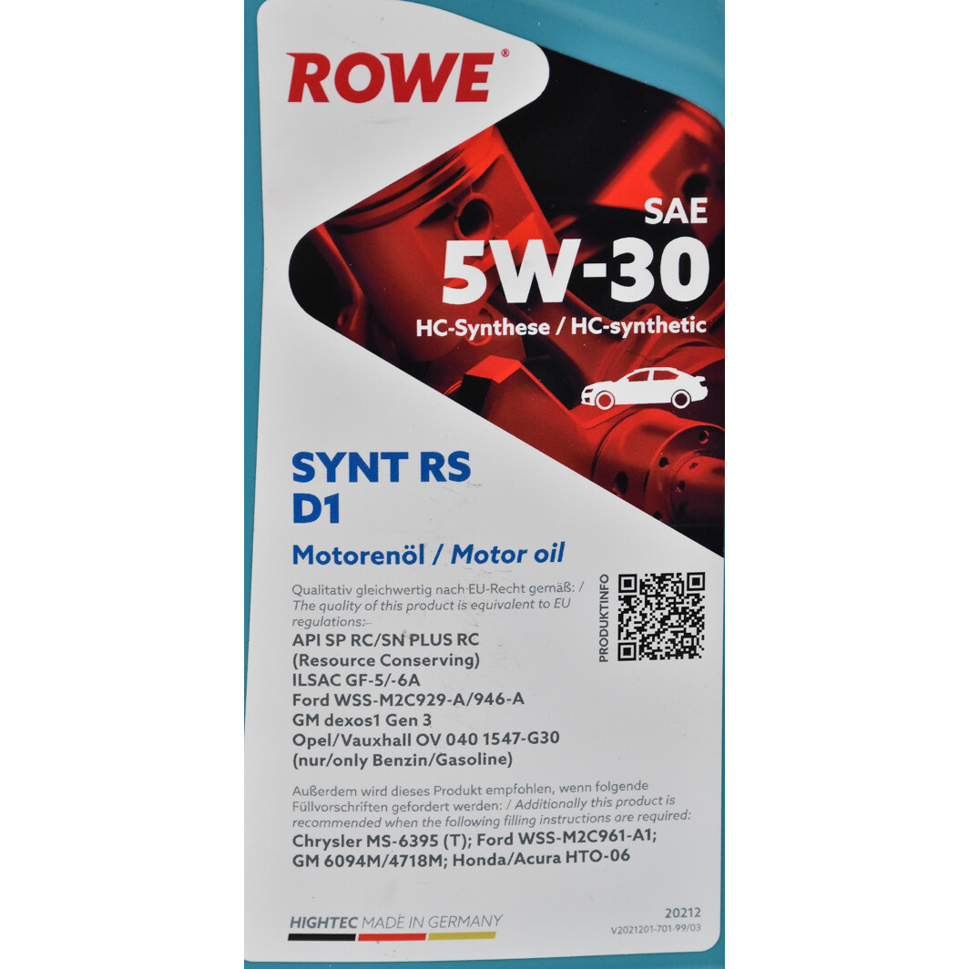 Моторна олива Rowe Synt RS D1 5W-30 1 л на Smart Forfour