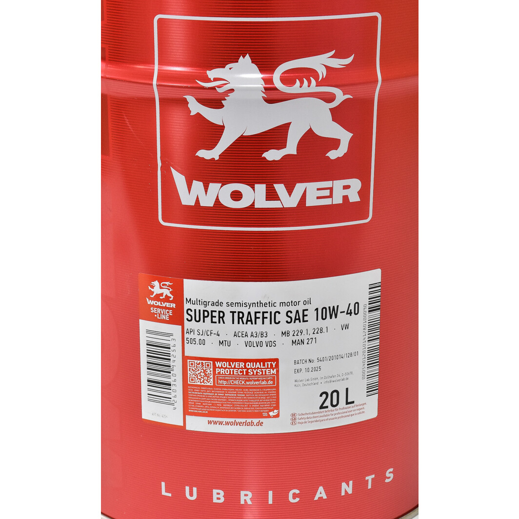 Моторное масло Wolver Super Traffic 10W-40 20 л на Audi R8