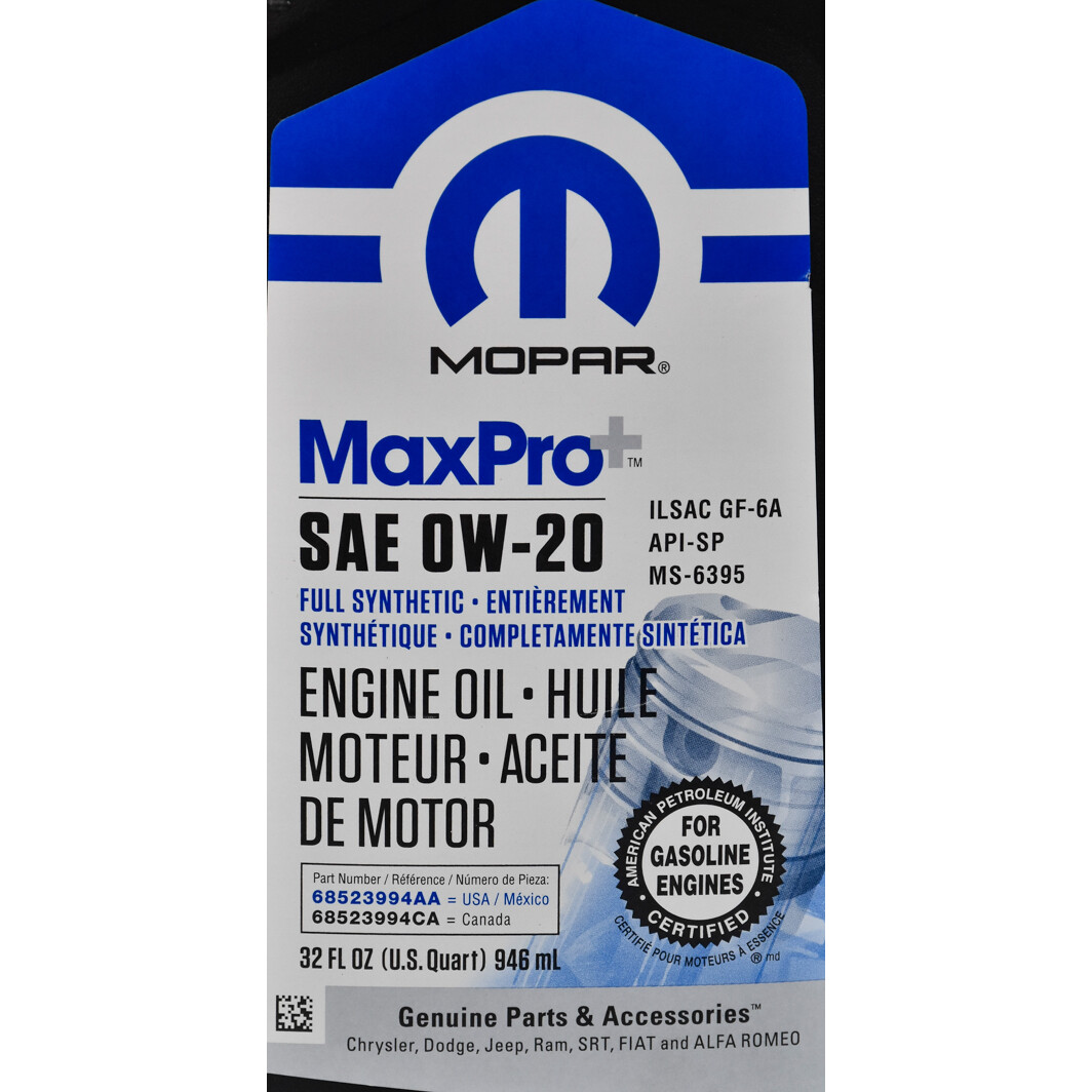 Моторна олива Mopar MaxPro Plus GF-6A 0W-20 0,95 л на Ford Fusion