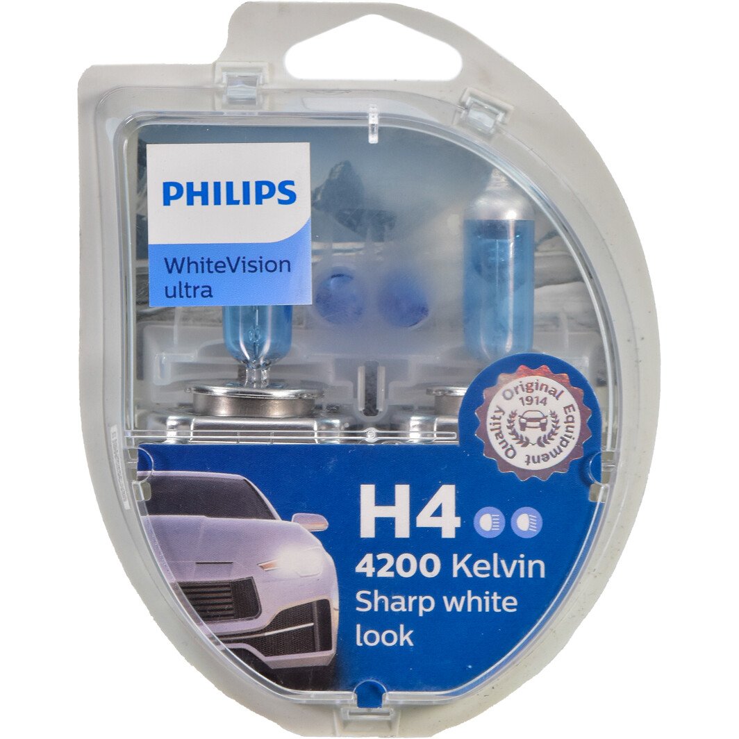 Автолампа Philips WhiteVision Ultra H4 P43t-38 55 W 60 W светло-голубая 12342WVUSM