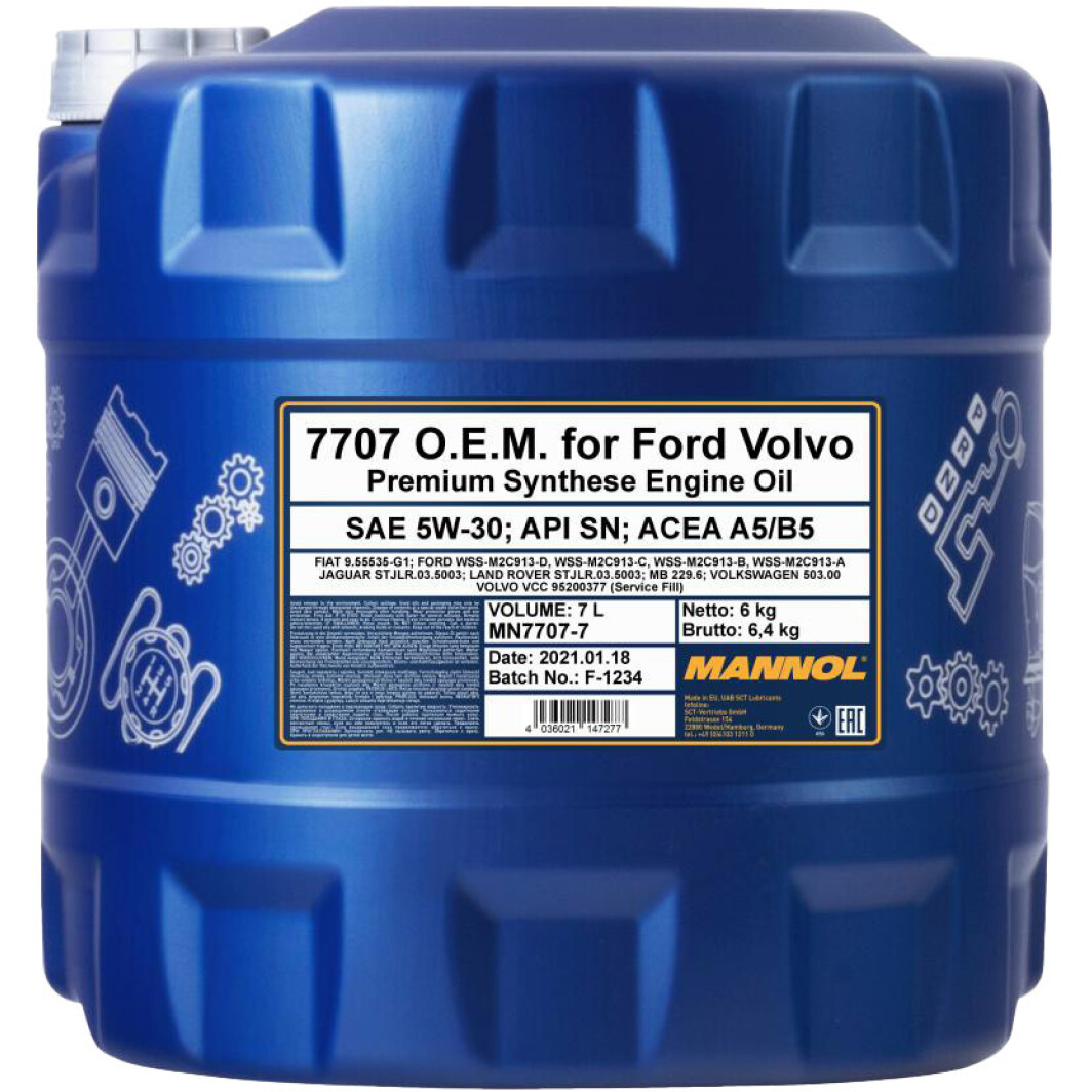 Моторное масло Mannol O.E.M. For Ford Volvo 5W-30 7 л на Fiat Talento