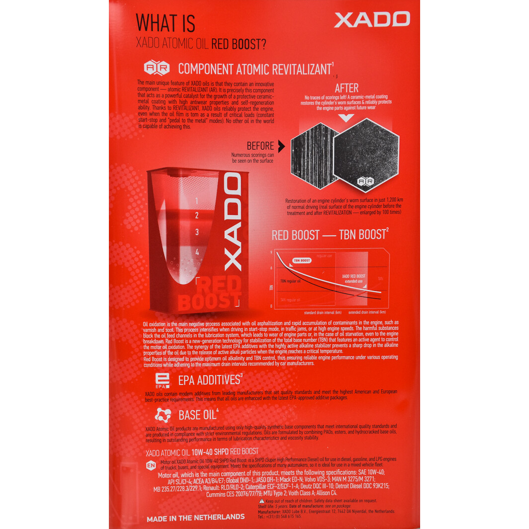 Моторное масло Xado Atomic Oil SHPD RED BOOST 10W-40 4 л на Fiat Multipla