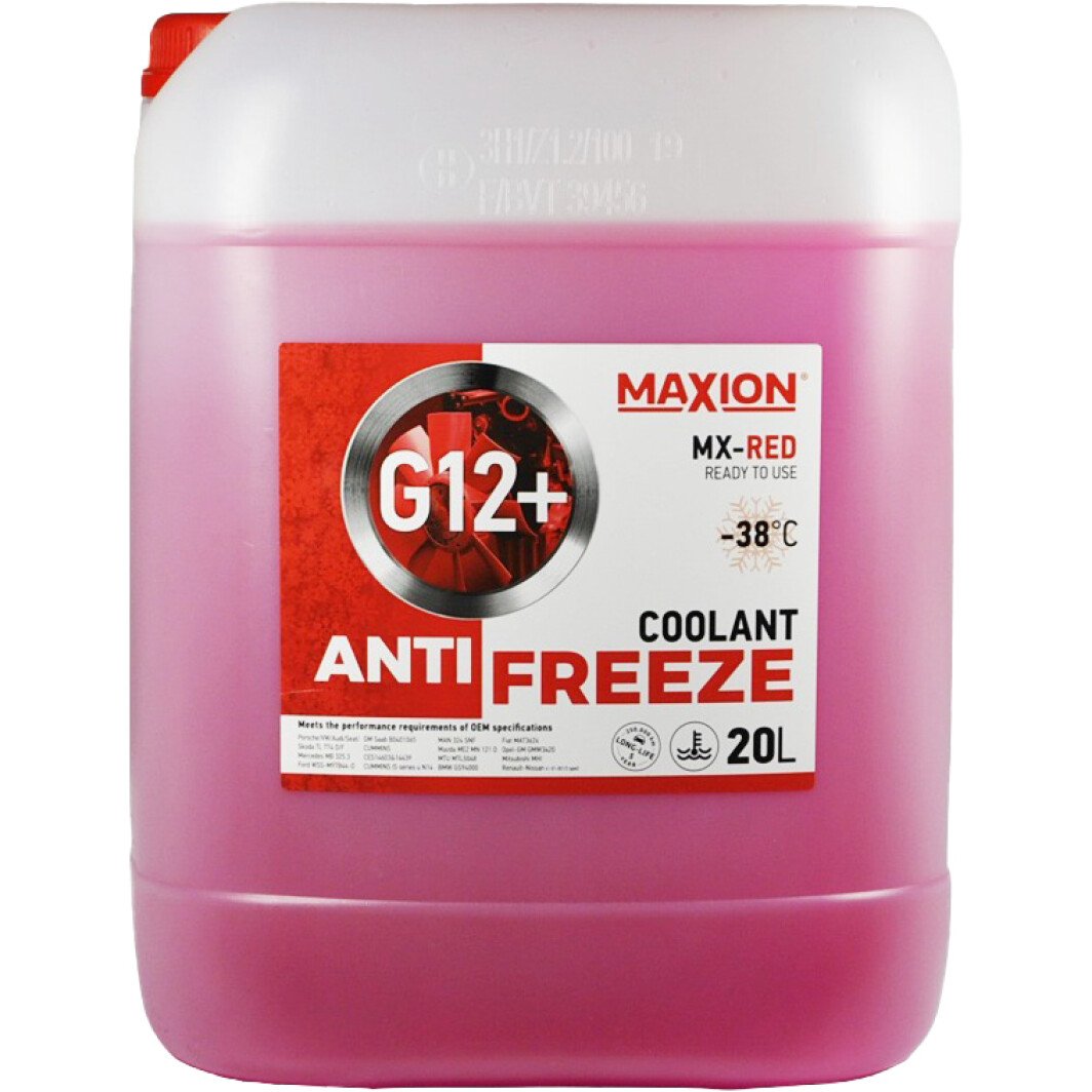 Готовый антифриз Maxion G12+ красный -38 °C 20 л