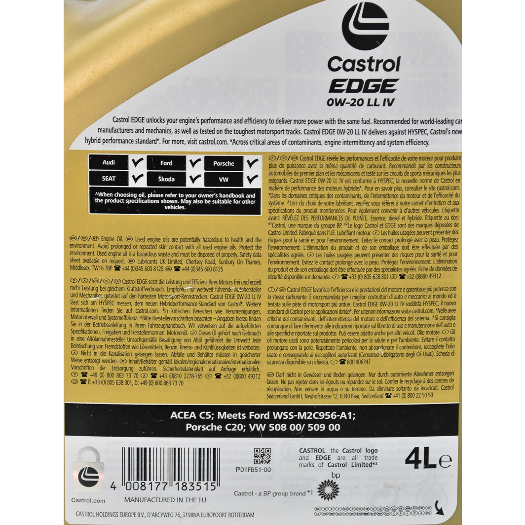 Моторна олива Castrol EDGE LL IV 0W-20 4 л на Dodge Ram