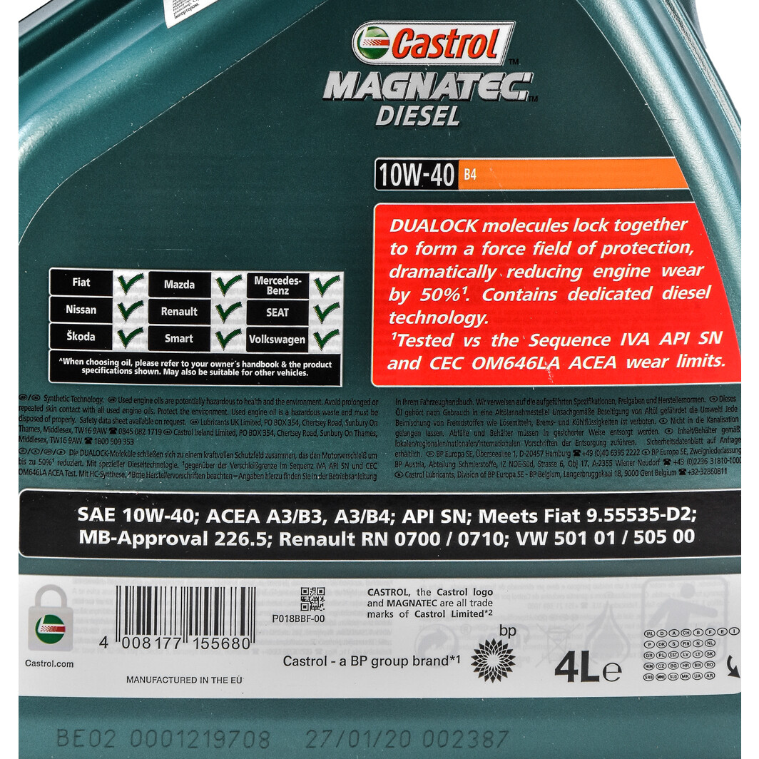 Моторное масло Castrol Magnatec Diesel B4 10W-40 4 л на Nissan Serena