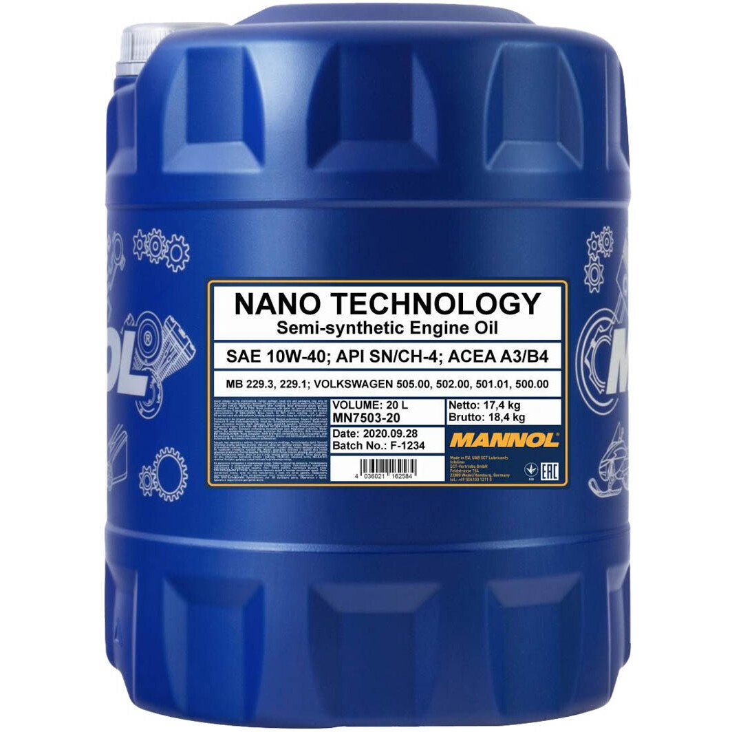 Моторна олива Mannol Nano Technology 10W-40 20 л на Mazda MX-5