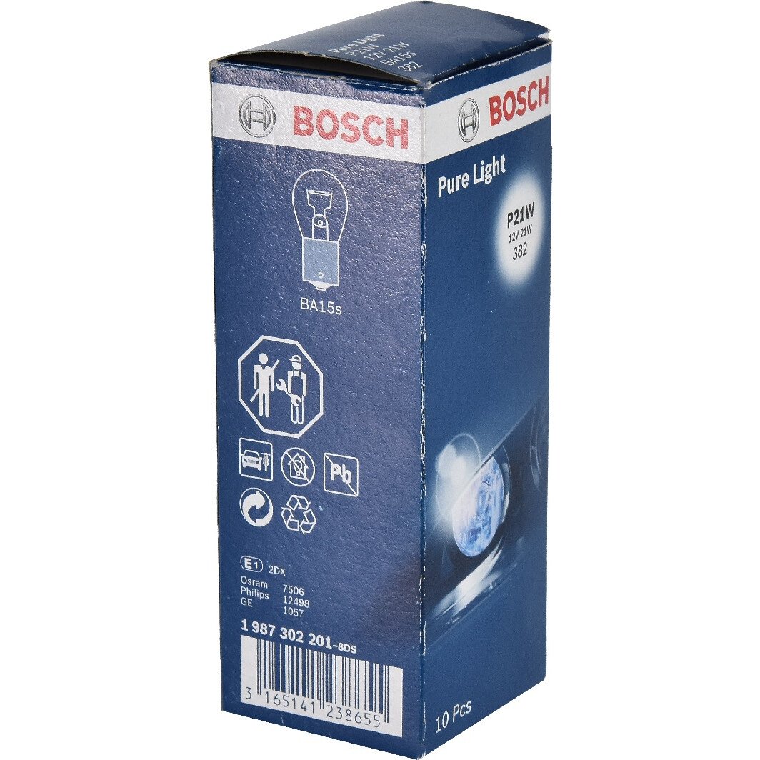 Автолампа Bosch Pure Light P21W BA15s 21 W прозрачная 1987302201