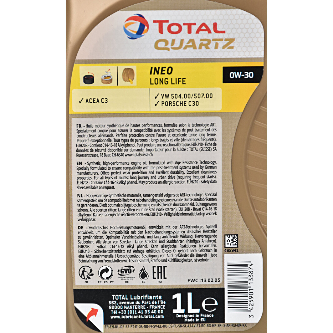 Моторна олива Total Quartz Ineo Long Life 0W-30 1 л на Kia Rio