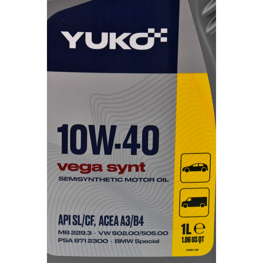 Моторна олива Yuko Vega Synt 10W-40 1 л на Fiat Idea